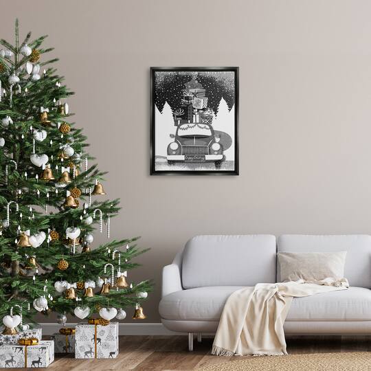 Stupell Industries Happy Holidays Gifts Car Framed Floater Canvas Wall Art